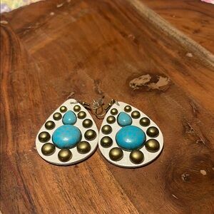 Teardrop Blue and Gold Earrings with Central Stone